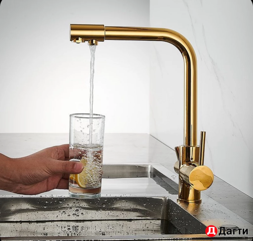 Кран ( смеситель) латунный на кухню золото