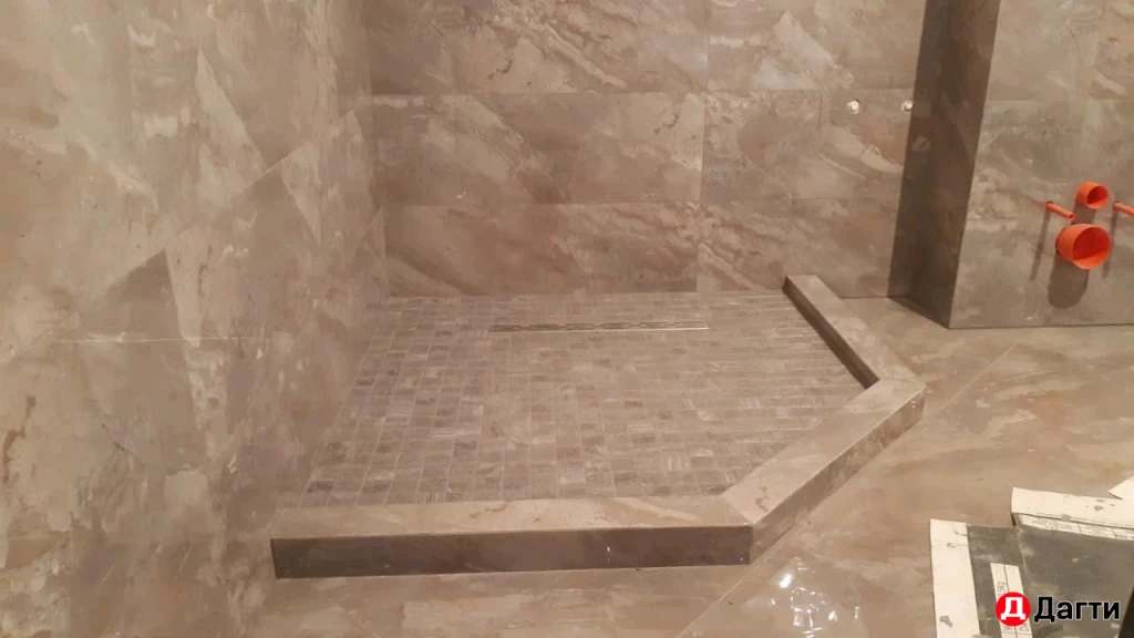 Укладка кафельной плитки (полный ремонт санузла)