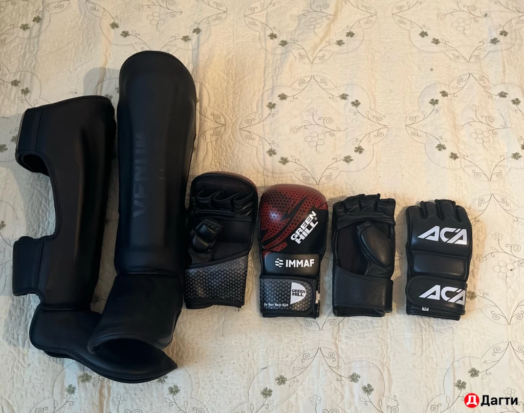 3в1 перчатки АСА + крабы Green Hill + щитки Venum