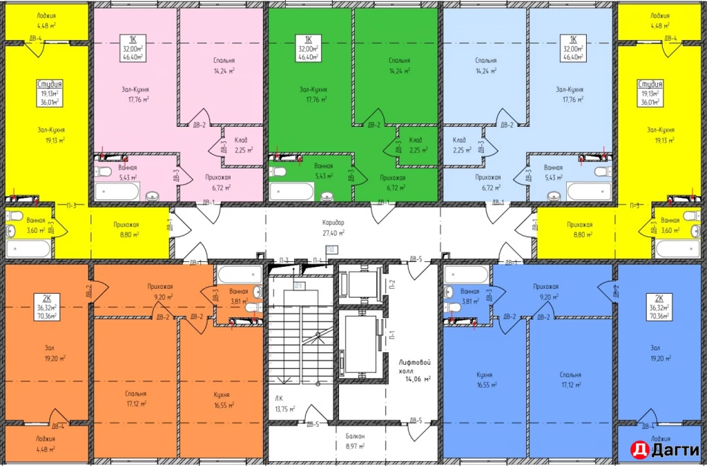 Квартира, 1 комната, 46.4 м², Агент