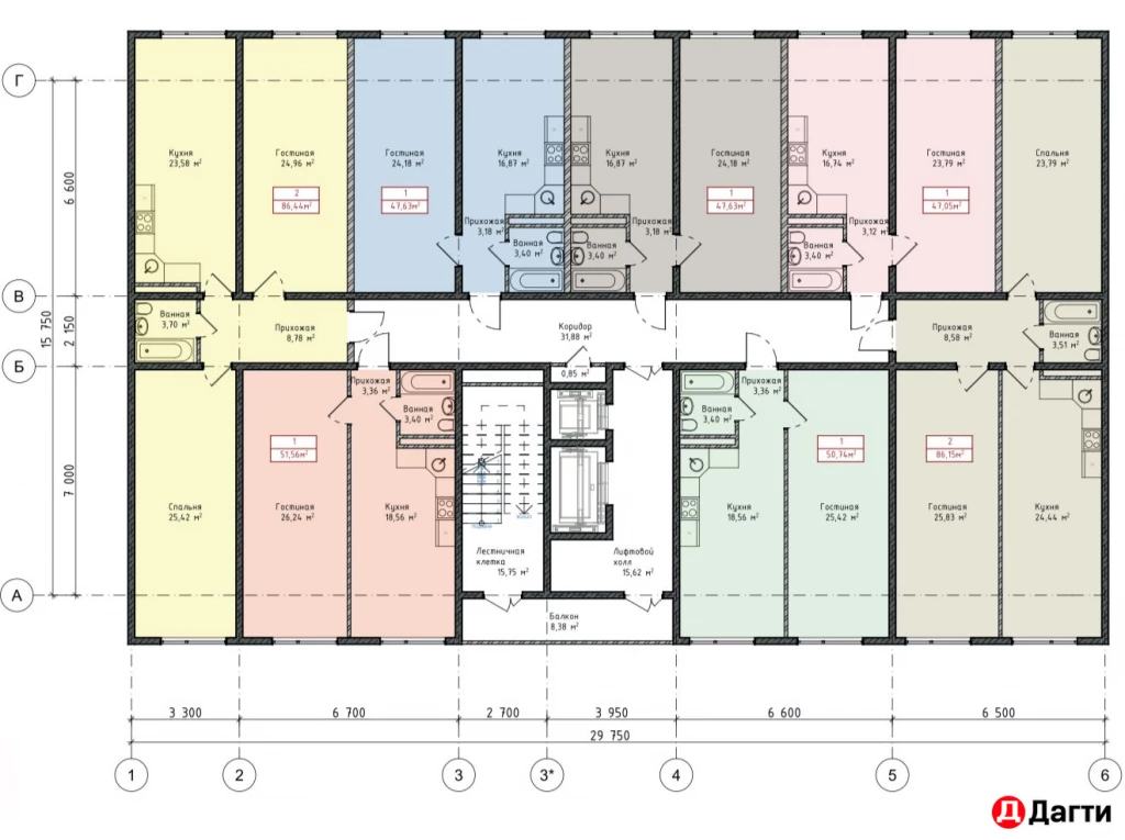 Квартира, 1 комната, 50.74 м², Застройщик