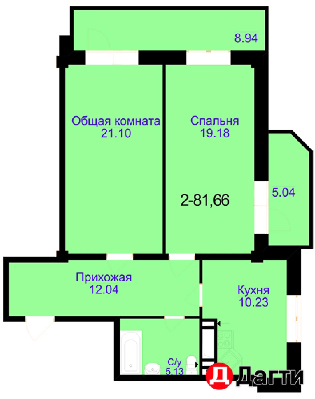 Квартира, 2 комнаты, 82 м², Собственник