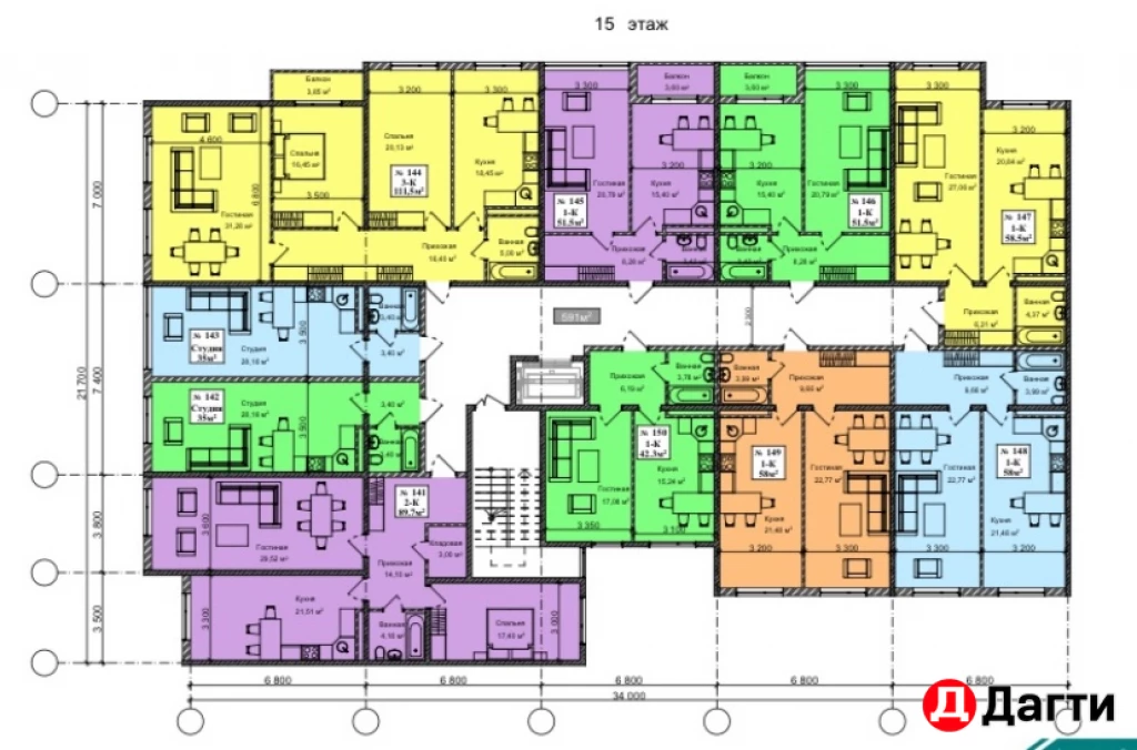 Квартира, 1 комната, 58 м², Застройщик