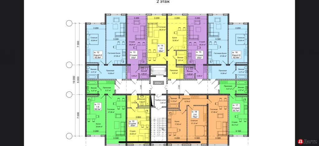 Квартира, Свободная планировка, 34 м², Собственник