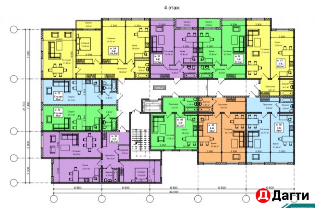 Квартира, 1 комната, 58 м², Застройщик