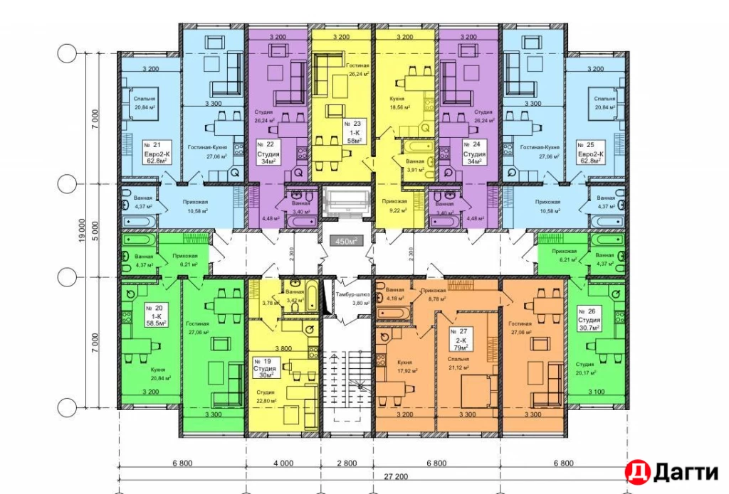 Квартира, Свободная планировка, 34 м², Собственник
