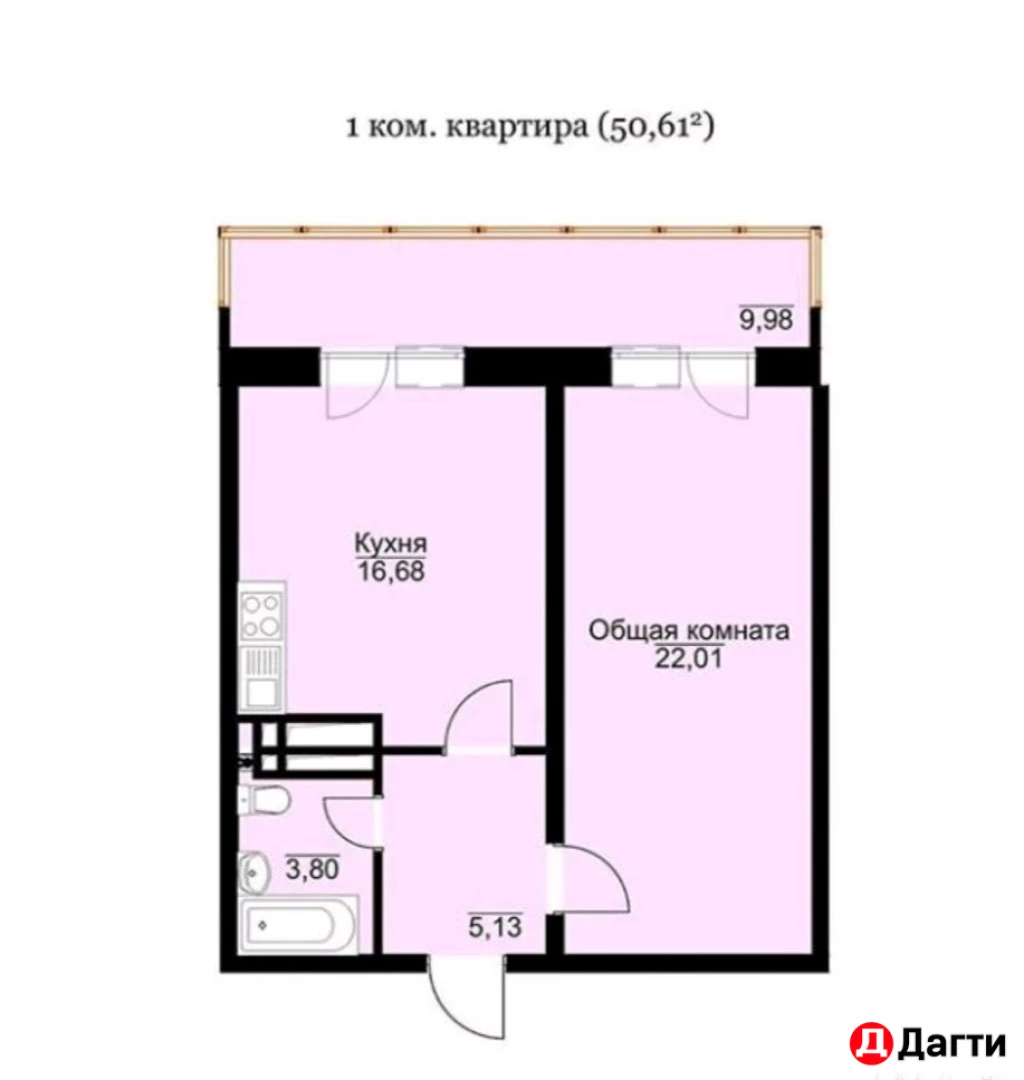 Квартира, 2 комнаты, 50.6 м², Собственник
