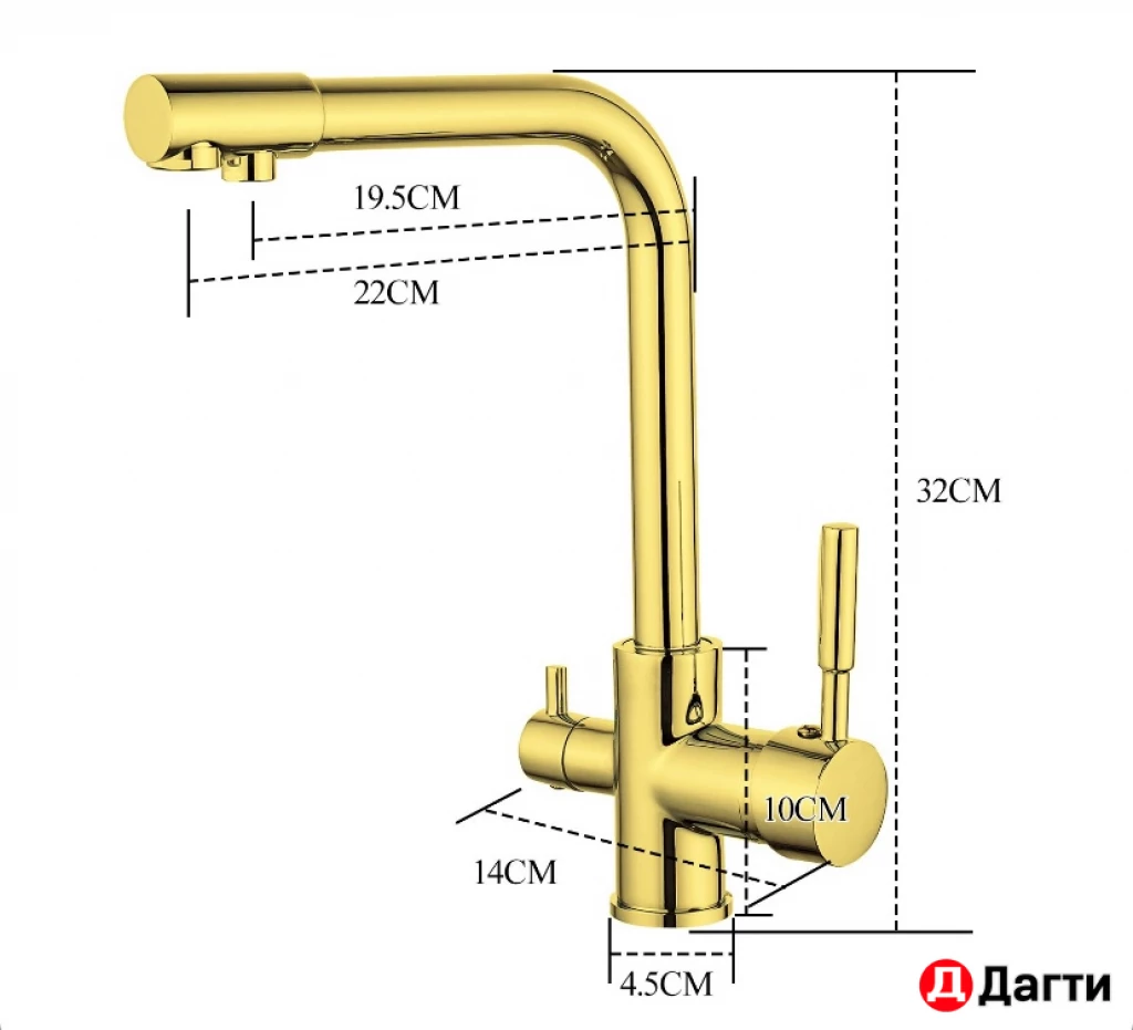 Кран ( смеситель) латунный на кухню золото