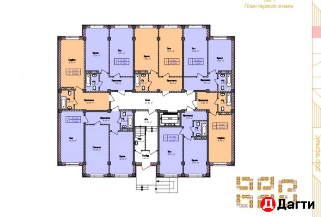 Квартира, 1 комната, 58 м², Застройщик