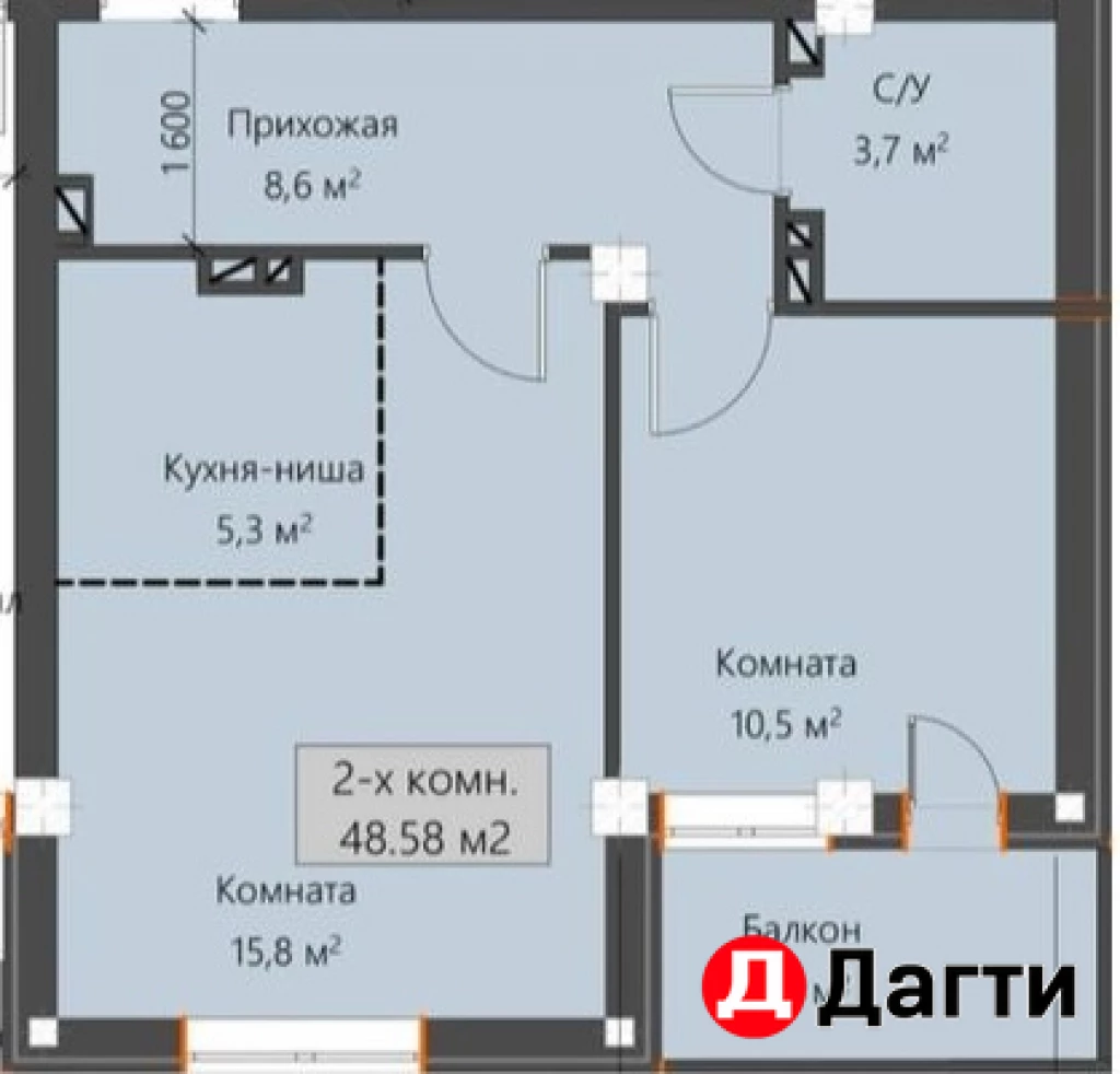 Квартира, 2 комнаты, 49 м², Застройщик
