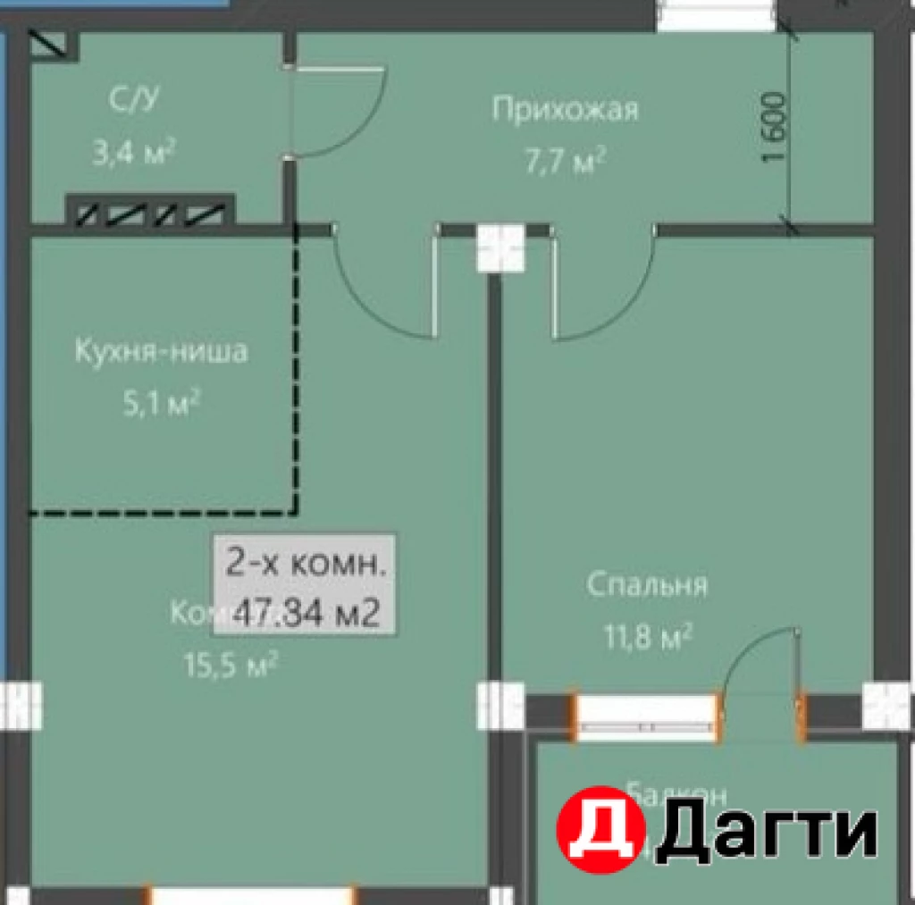 Квартира, 2 комнаты, 48 м², Застройщик