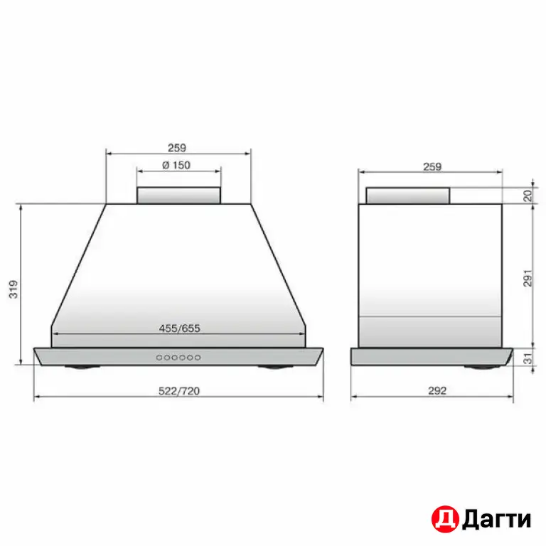 Встраиваемая вытяжка ELIKOR Врезной блок 52Н-650-Э3Д нерж